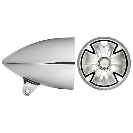 In Pro Car Wear 4.5 in. Smooth Headlight Bucket, Chrome with T40X00 DC Ironcross Headlamp HB41210-X